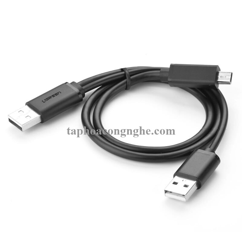 Ugreen 10346 0.5M màu Đen Cáp sạc truyền dữ liệu USB 2.0 sang MICRO USB có trợ nguồn USB US107 30010346